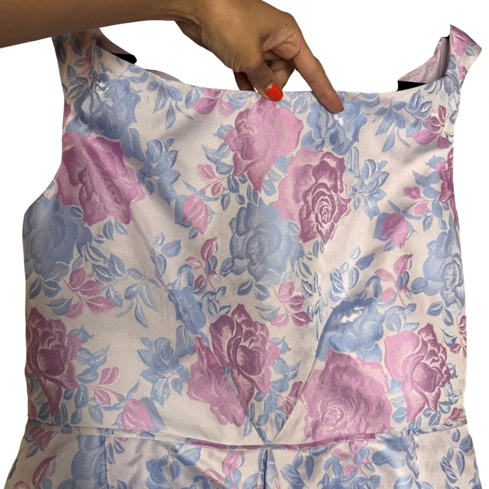 ASOS Floral Jacquard Midi Dress Pink Blue Rose Garden Party Wedding Guest US 10